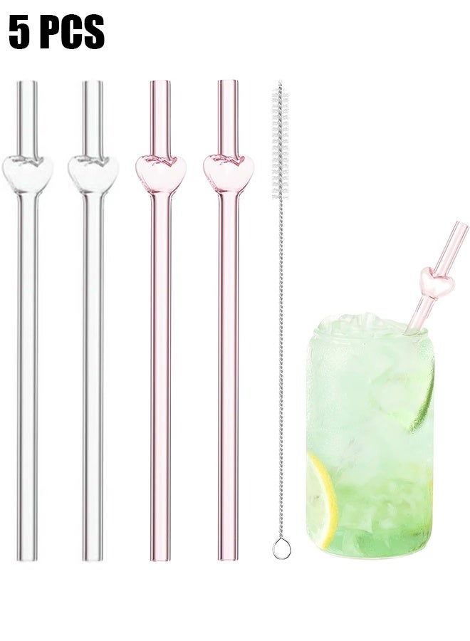 HY 5 Pcs Reusable Glass Straws with Cleaning Brush Set, 20cm Shatterproof Drinking Straws, BPA-Free, Dishwasher Safe for Smoothies, Coffee, Juice, Hot/Cold Drinks - Image 1