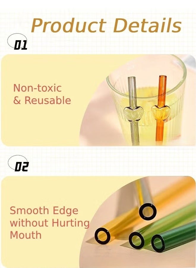 HY 5 Pcs Reusable Glass Straws with Cleaning Brush Set, 20cm Shatterproof Drinking Straws, BPA-Free, Dishwasher Safe for Smoothies, Coffee, Juice, Hot/Cold Drinks - Image 3