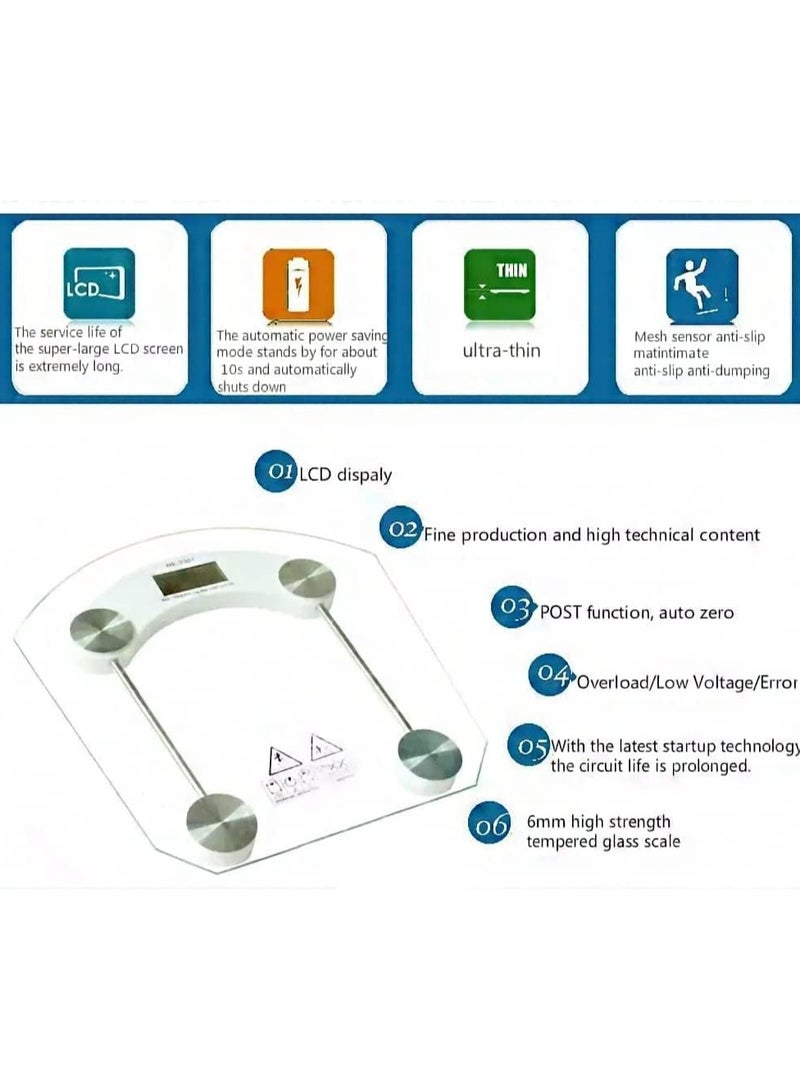 لوكاداه ميزان لوكاداه الرقمي لقياس وزن الجسم | جهاز قياس وزن زجاجي عالي الدقة مزود بشاشة LCD | ميزان إلكتروني رفيع للاستخدام المنزلي، والصالات الرياضية، والعيادات الطبية، وتتبع اللياقة البدنية والصحة - Image 4