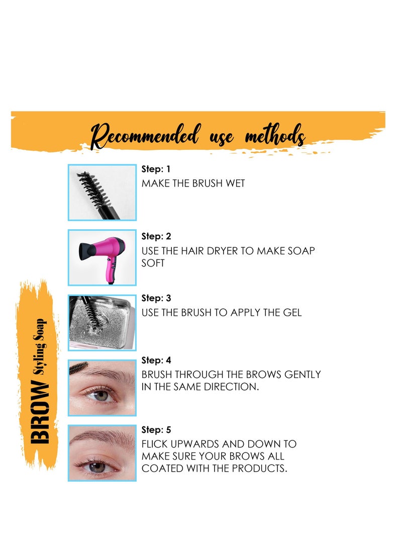 Kanza - 5D Eyebrow Soap Kit Brows Styling Soap With Brow Spoolie For Natural Brows Long Lasting Eyebrow Setting Gel Waterproof Eyebrow Makeup Balm Pomade Cosmetics (10g) - Image 1
