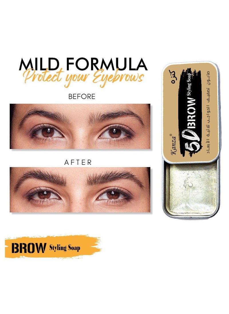 Kanza - 5D Eyebrow Soap Kit Brows Styling Soap With Brow Spoolie For Natural Brows Long Lasting Eyebrow Setting Gel Waterproof Eyebrow Makeup Balm Pomade Cosmetics (10g) - Image 1