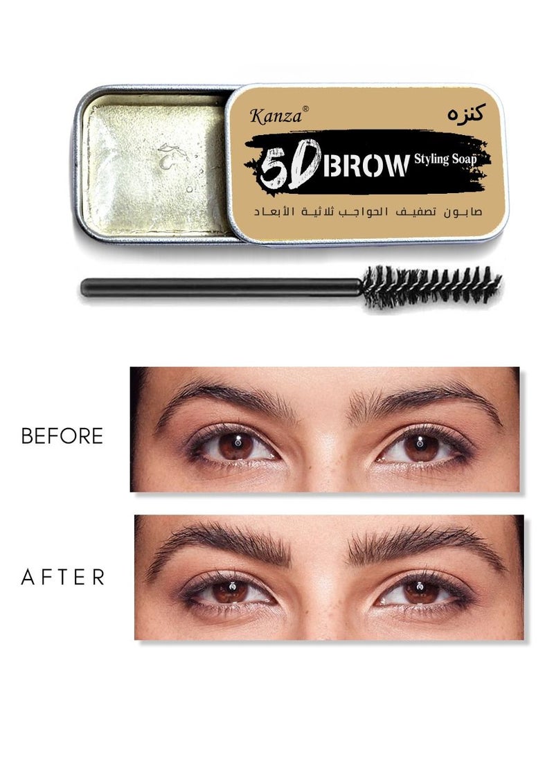 Kanza - 5D Eyebrow Soap Kit Brows Styling Soap With Brow Spoolie For Natural Brows Long Lasting Eyebrow Setting Gel Waterproof Eyebrow Makeup Balm Pomade Cosmetics (10g) - Image 1