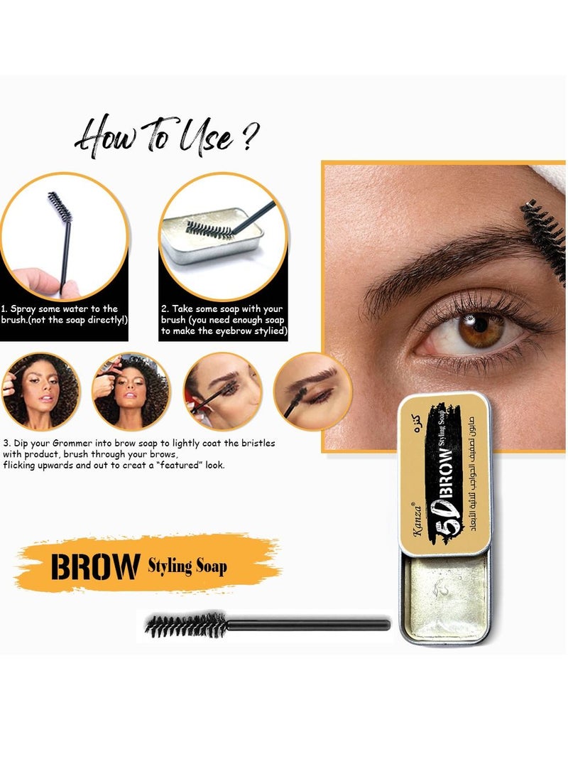 Kanza - 5D Eyebrow Soap Kit Brows Styling Soap With Brow Spoolie For Natural Brows Long Lasting Eyebrow Setting Gel Waterproof Eyebrow Makeup Balm Pomade Cosmetics (10g) - Image 1