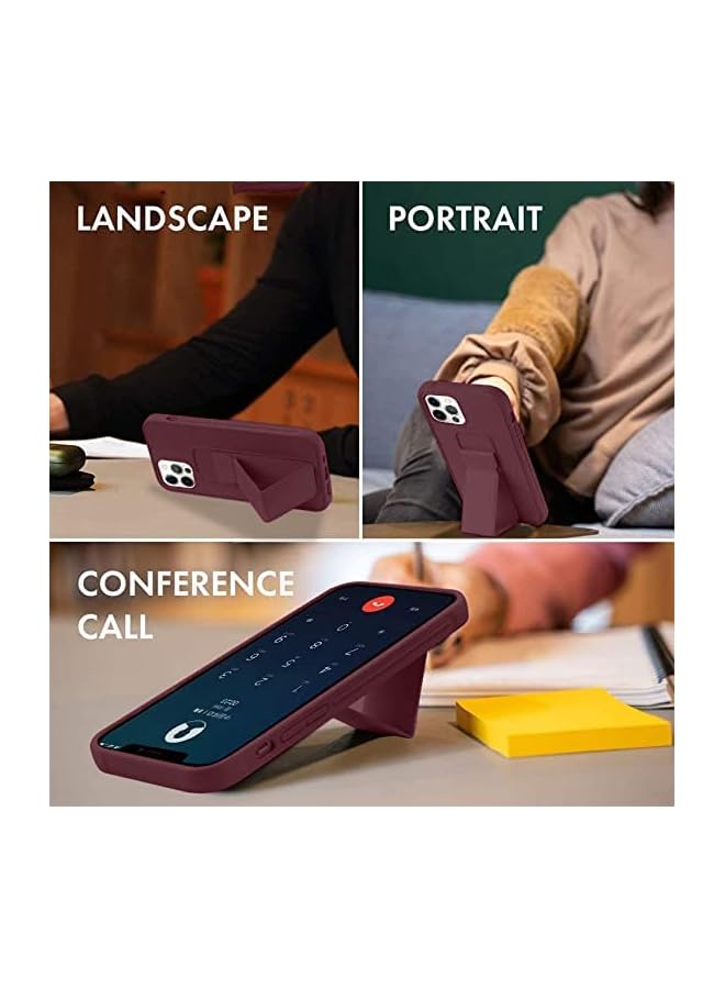 S-TOP Iphone 14 Pro Mobile Case With Magnetic Stand And Holder Hand Strap Grip Premium Silicone Magnetic Car Mount Cover Foldable Kickstand Case Finger Grip Cover Maroon - Image 4