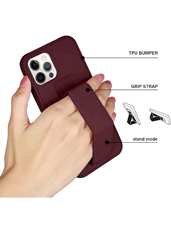 S-TOP Iphone 14 Pro Mobile Case With Magnetic Stand And Holder Hand Strap Grip Premium Silicone Magnetic Car Mount Cover Foldable Kickstand Case Finger Grip Cover Maroon - Image 3
