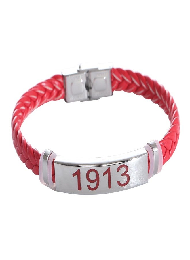 HUSURU Stainless Steel Red Leather Greek Letter DST Symbol Sorority 1913 Bracelet Delta Diva Women Party Wear Jewelry - Image 1