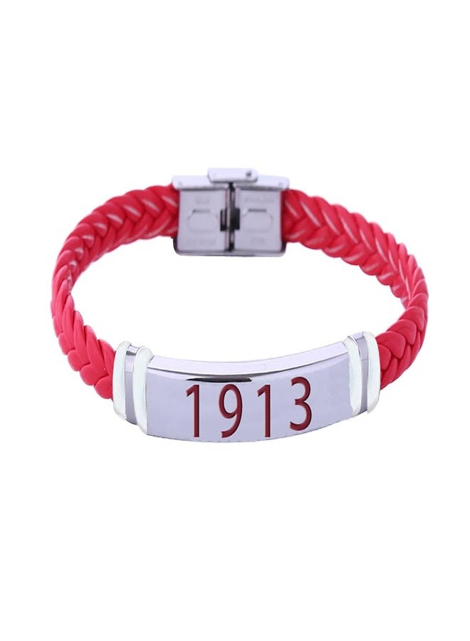 HUSURU Stainless Steel Red Leather Greek Letter DST Symbol Sorority 1913 Bracelet Delta Diva Women Party Wear Jewelry - Image 2