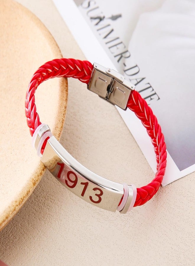 HUSURU Stainless Steel Red Leather Greek Letter DST Symbol Sorority 1913 Bracelet Delta Diva Women Party Wear Jewelry - Image 3