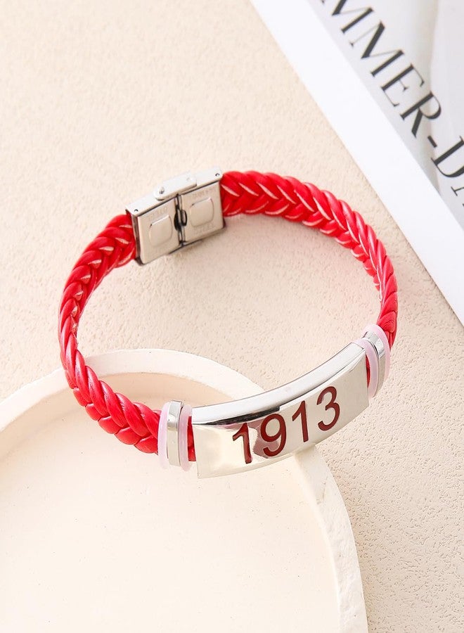 HUSURU Stainless Steel Red Leather Greek Letter DST Symbol Sorority 1913 Bracelet Delta Diva Women Party Wear Jewelry - Image 5