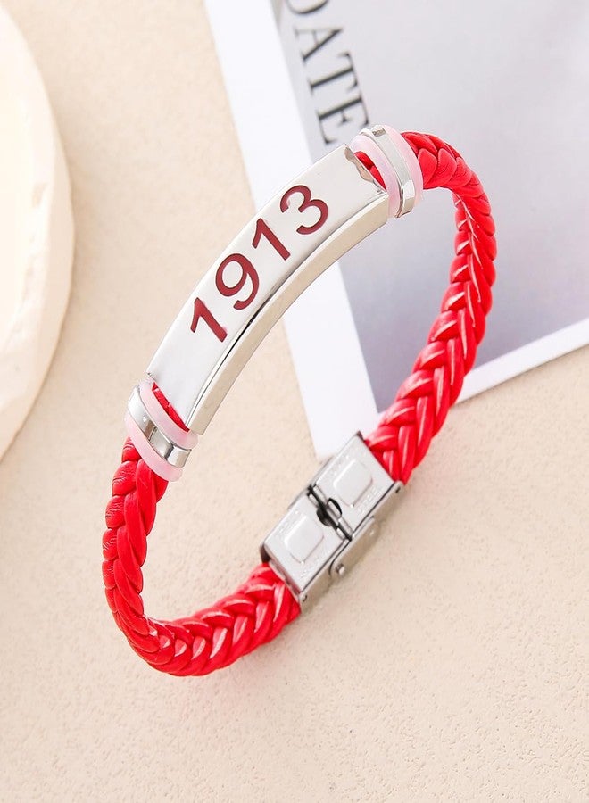 HUSURU Stainless Steel Red Leather Greek Letter DST Symbol Sorority 1913 Bracelet Delta Diva Women Party Wear Jewelry - Image 4
