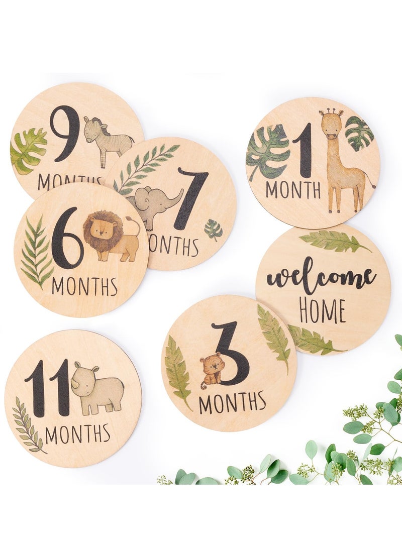 رحام طفل شهريا معلما بطاقة مارك - 7 مزدوجة من جانب الحيوان مارك القرص تصوير الأطفال حديثي الولادة الدعائم ، رحلة الحمل ، الولادة إشعار علامات الرضع الذكور والإناث هدية مجموعات - Image 2