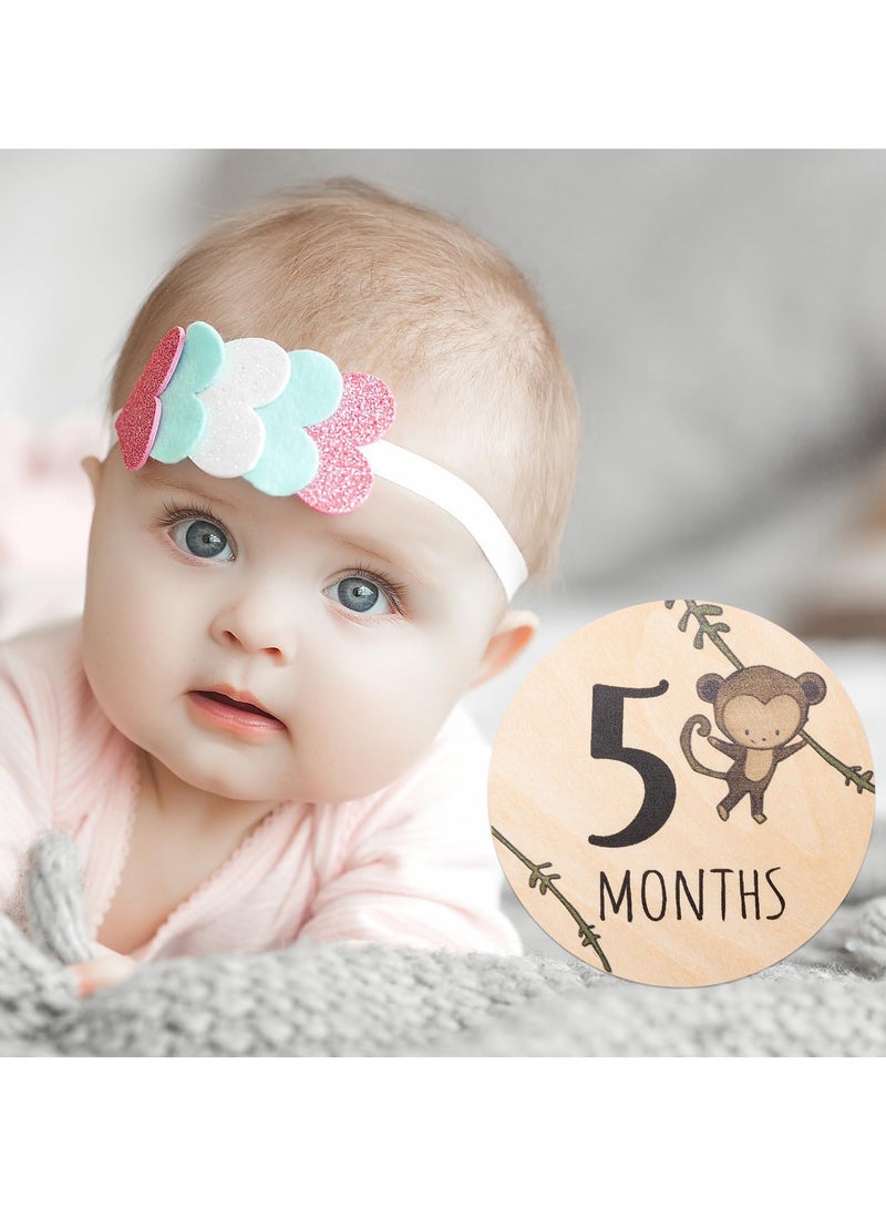 رحام طفل شهريا معلما بطاقة مارك - 7 مزدوجة من جانب الحيوان مارك القرص تصوير الأطفال حديثي الولادة الدعائم ، رحلة الحمل ، الولادة إشعار علامات الرضع الذكور والإناث هدية مجموعات - Image 5