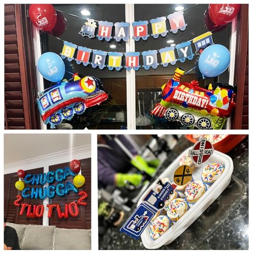 Finypa Choo Choo Im Two Birthday Banner for Two Year Old Boy - Happy Birthday Party Decorations Supplies for Railroad Party - Image 5