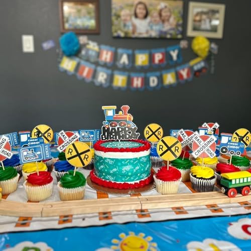 Finypa Choo Choo Im Two Birthday Banner for Two Year Old Boy - Happy Birthday Party Decorations Supplies for Railroad Party - Image 4