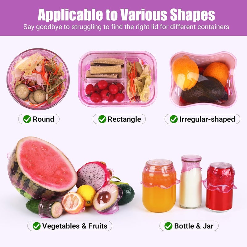 Rottogoon Silicone Stretch Lids for Food Storage in Fridge, Reusable Elastic Bowl Covers for Cup, Cans, Jars, Round & Rectangle Container, Food Grade Silicone Microwave Food Cover, Purple, 6PCS - Image 2