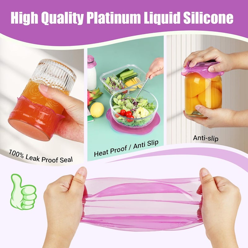 Rottogoon Silicone Stretch Lids for Food Storage in Fridge, Reusable Elastic Bowl Covers for Cup, Cans, Jars, Round & Rectangle Container, Food Grade Silicone Microwave Food Cover, Purple, 6PCS - Image 5