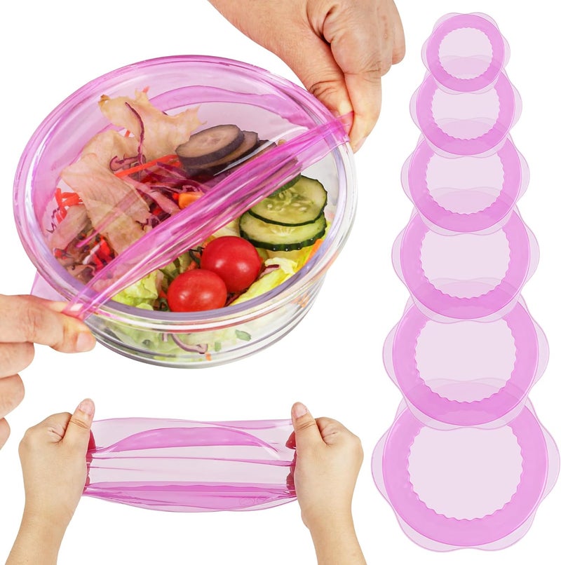 Rottogoon Silicone Stretch Lids for Food Storage in Fridge, Reusable Elastic Bowl Covers for Cup, Cans, Jars, Round & Rectangle Container, Food Grade Silicone Microwave Food Cover, Purple, 6PCS - Image 1