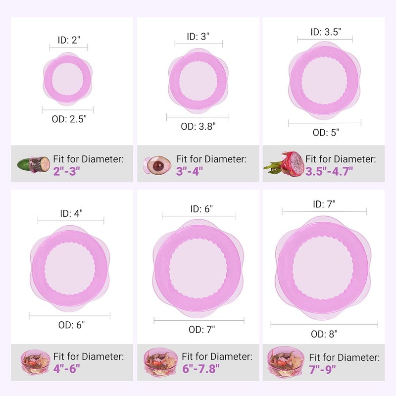 Rottogoon Silicone Stretch Lids for Food Storage in Fridge, Reusable Elastic Bowl Covers for Cup, Cans, Jars, Round & Rectangle Container, Food Grade Silicone Microwave Food Cover, Purple, 6PCS - Image 3