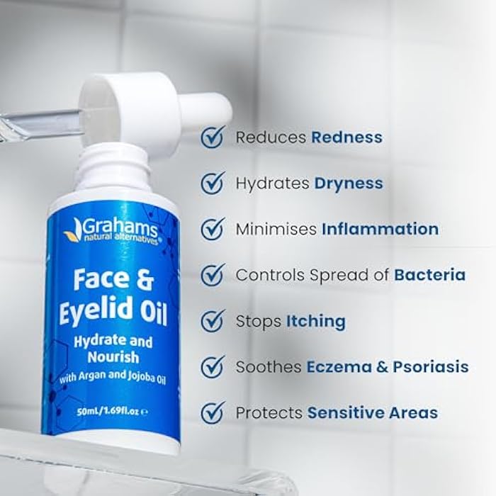 Grahams Natural Face & Eyelid Oil - For Very Dry Skin Around Eye & Face, Eczema & Perioral Dermatitis - Steroid-Free, Hypoallergenic, Non-Comedogenic - 100% Pure - with Argan & Jojoba Oil (1.69 Fl Oz) - Image 5