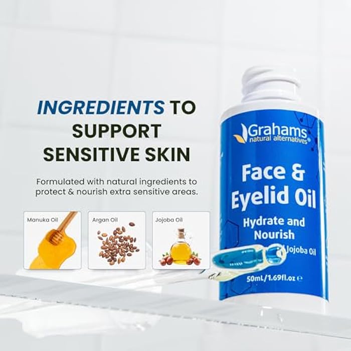 Grahams Natural Face & Eyelid Oil - For Very Dry Skin Around Eye & Face, Eczema & Perioral Dermatitis - Steroid-Free, Hypoallergenic, Non-Comedogenic - 100% Pure - with Argan & Jojoba Oil (1.69 Fl Oz) - Image 3