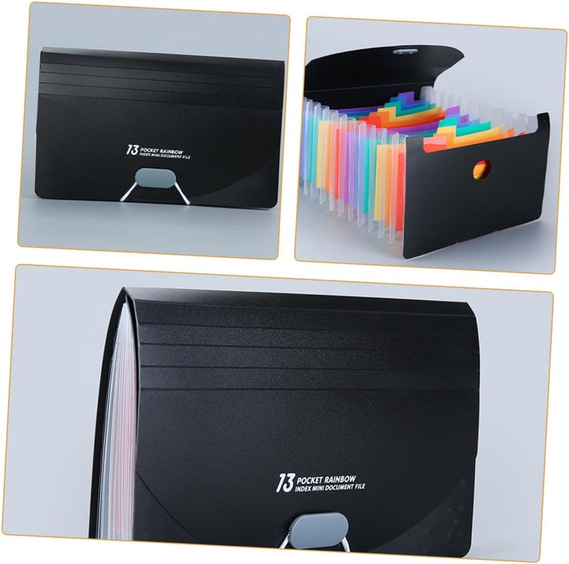 Expandable A6 Accordion File Organizer Folder, 13-Pocket Mini Bill Folder with Black Exterior and Rainbow Inner Pages, Document Holder, Receipts, and Small Office Papers - Image 3
