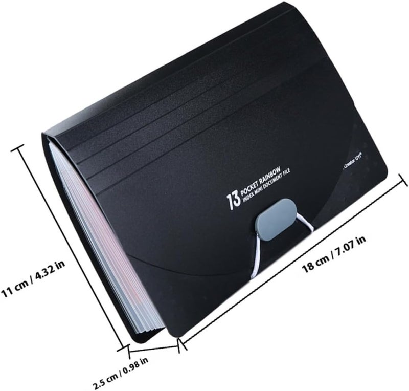 Expandable A6 Accordion File Organizer Folder, 13-Pocket Mini Bill Folder with Black Exterior and Rainbow Inner Pages, Document Holder, Receipts, and Small Office Papers - Image 2