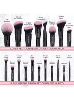 Toby Professional 18-Piece Makeup Brush Set – Glossy Black with Pink Bristles – Multi-Use Face, Eye & Lip Brushes with Luxury Holder – Ideal for Beginners & Professionals  - Image 2