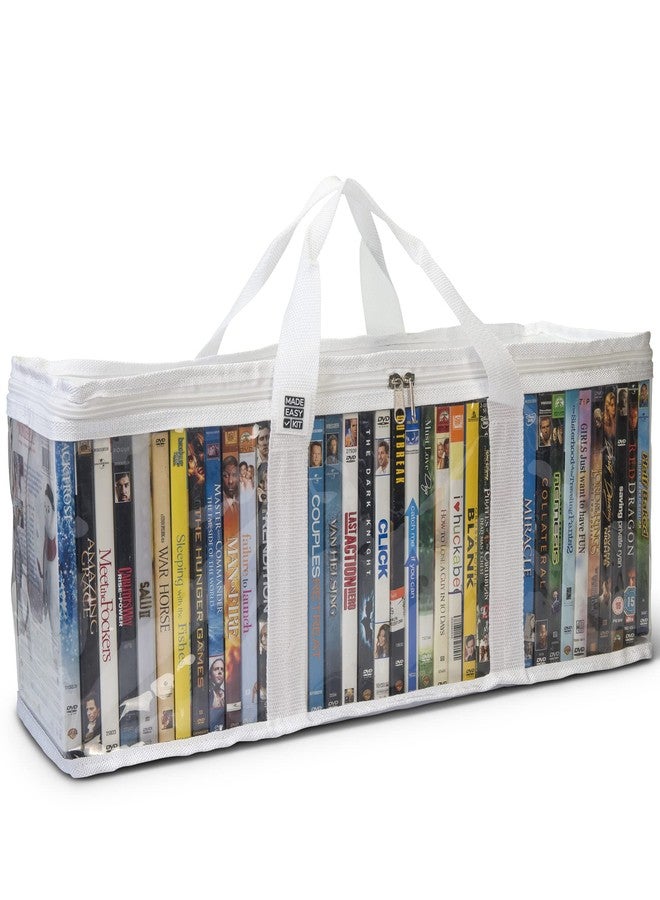 Made Easy Kit DVD Storage Bag - Clear PVC Organizer,Triple-Stitched Handles, Dividers - Stackable, Space-Saving, Fits 40 DVD Cases - Container for Movie Discs, Video Games, VHS Tapes (White) - Image 1