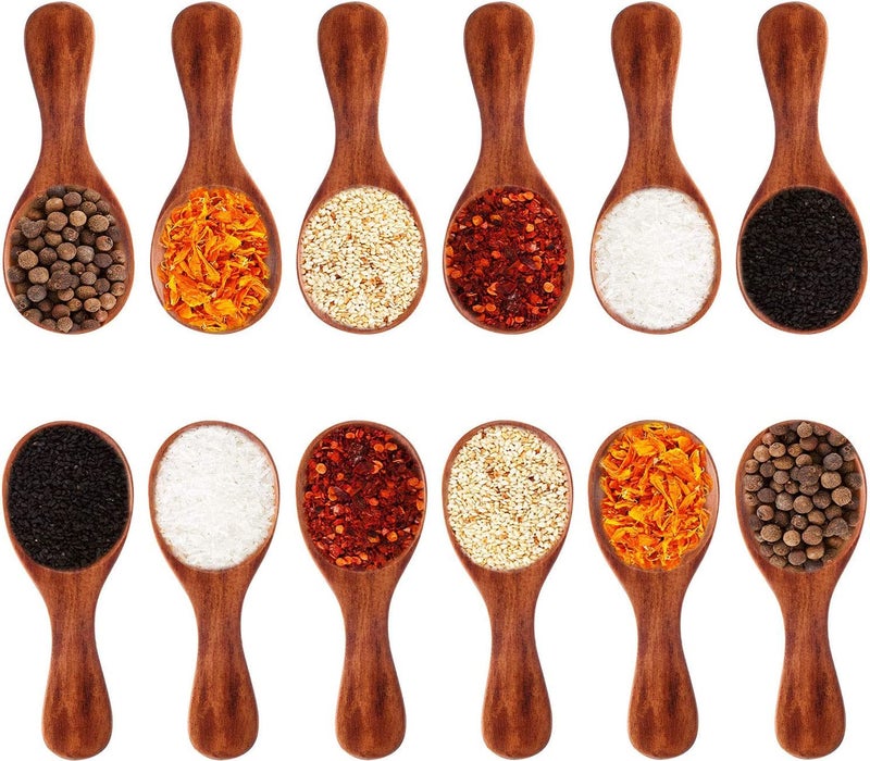 Craftland Wooden Spice/Masal Small Spoon For Tea Coffee Sugar Condimants & Small Containers/Jar (Set Of 12 (Brown)) - 7.50 Cm - Image 1