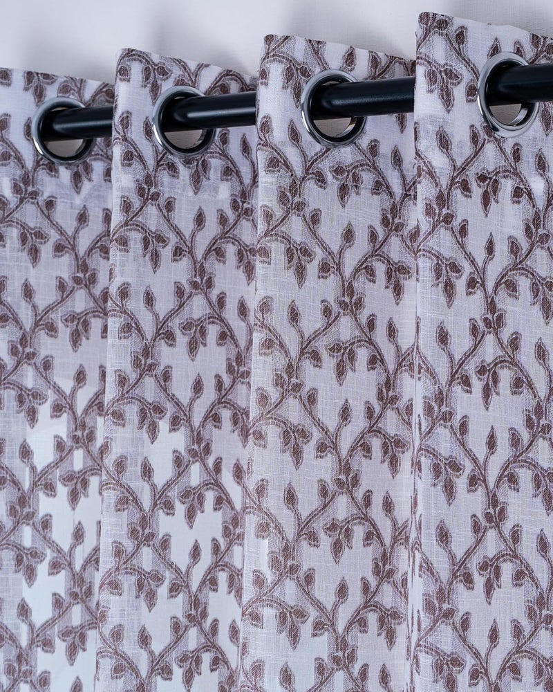 Parda Online Premium Linen Embroidered Curtain with Brown Vine Design - 5ft (Pack of 2) - Image 1