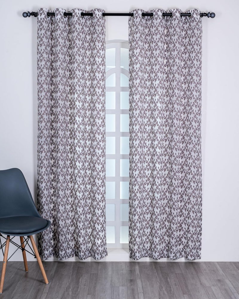 Parda Online Premium Linen Embroidered Curtain with Brown Vine Design - 5ft (Pack of 2) - Image 2