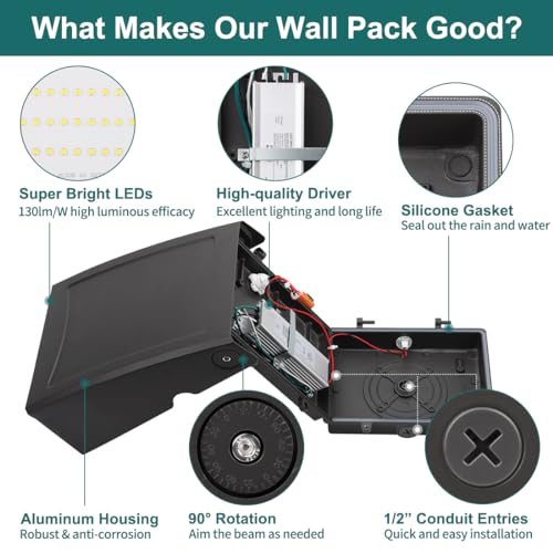 kadision 30W LED Wall Pack Light with Dusk-to-Dawn Photocell, 0-90° Adjustable Full Cutoff Outdoor Wall Light for House Yard Garage, 3900lm 5000K Daylight 100-277V ETL Listed - Image 4