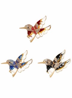 Brooch, Lapel Rhinestone Hummingbird, Handmade Enamel Pins Cute Hummingbird Premium Badge, Costume Hat Bag Decoration Accessories for Women Girls 3 Pcs