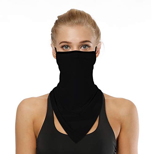 YAYOUREL Neck Gaiter Face Mask Covering Bandanas for Men Women Summer UV Face Scarf Mask Cover Ear Loop Triangle Facemask Classic Black One Size - Image 2