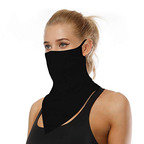 YAYOUREL Neck Gaiter Face Mask Covering Bandanas for Men Women Summer UV Face Scarf Mask Cover Ear Loop Triangle Facemask Classic Black One Size - Image 1