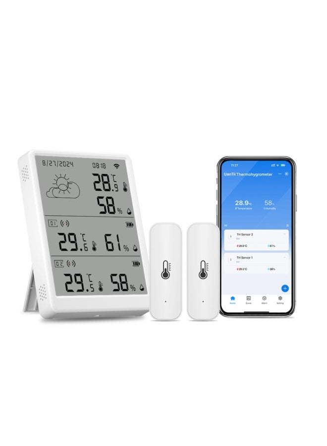 بلو فاير محطة الطقس الذكية بتقنية WiFi من تويا | مقياس حرارة ورطوبة لاسلكي RF433 للمنزل والهواء الطلق | يعمل مع أليكسا وجوجل هوم | شاشة عرض شاملة + تطبيق Smart Life | يشمل 1 جهاز رئيسي + 2 حساسات فرعية | دقة عالية وتنبيهات فورية وتاريخ بيانات لعام كامل - Image 1