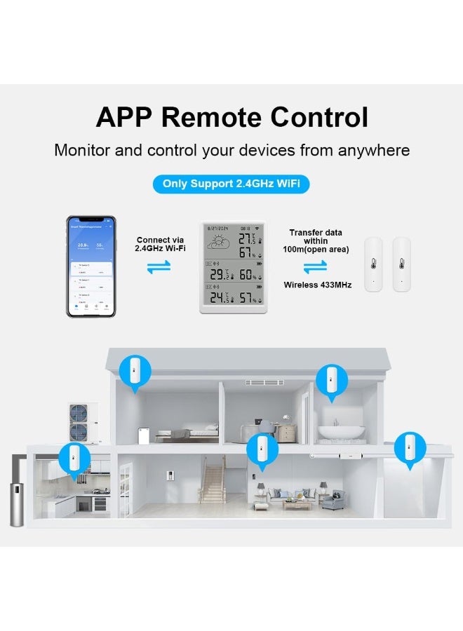 بلو فاير محطة الطقس الذكية بتقنية WiFi من تويا | مقياس حرارة ورطوبة لاسلكي RF433 للمنزل والهواء الطلق | يعمل مع أليكسا وجوجل هوم | شاشة عرض شاملة + تطبيق Smart Life | يشمل 1 جهاز رئيسي + 2 حساسات فرعية | دقة عالية وتنبيهات فورية وتاريخ بيانات لعام كامل - Image 2