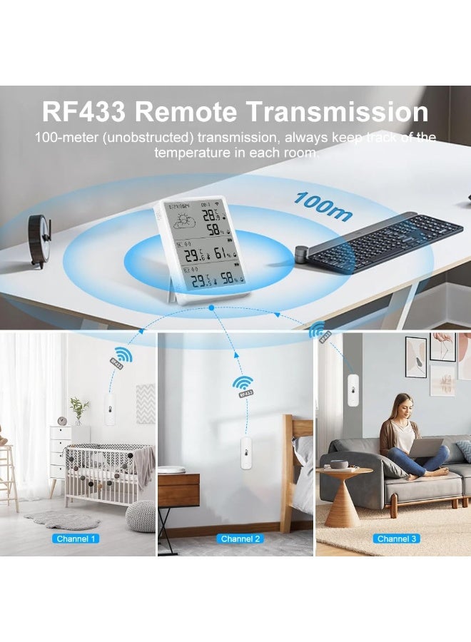 بلو فاير محطة الطقس الذكية بتقنية WiFi من تويا | مقياس حرارة ورطوبة لاسلكي RF433 للمنزل والهواء الطلق | يعمل مع أليكسا وجوجل هوم | شاشة عرض شاملة + تطبيق Smart Life | يشمل 1 جهاز رئيسي + 2 حساسات فرعية | دقة عالية وتنبيهات فورية وتاريخ بيانات لعام كامل - Image 3