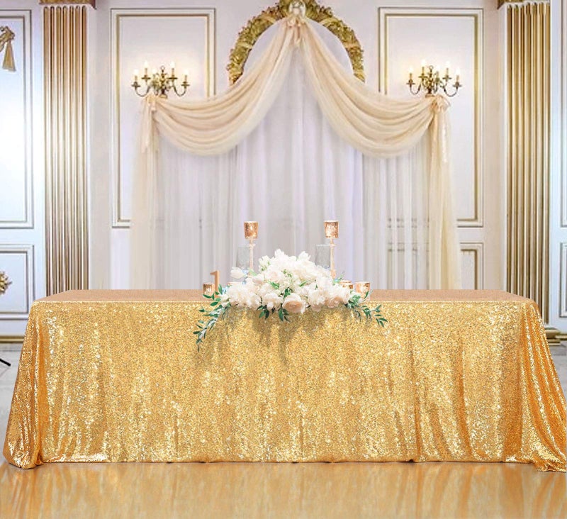 BCOOL Gold Sequin Tablecloth Seamless 90x132inch Rectangle Sequence Table Overlays Birthday Cake Party Christmas Decorations Vintage Wedding Table Cloth