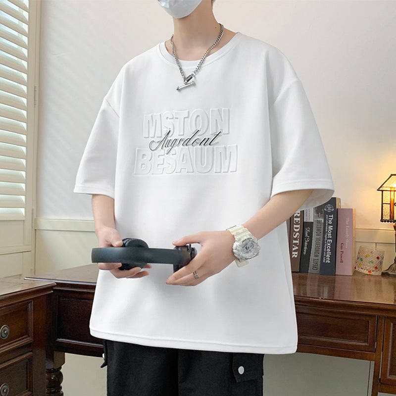 Steel-Printed Letter Printing Trendy Short-Sleeved T-Shirt Men'S Instagram Style Summer Shoulder Thin Breathable Retro Loose Casual Top - Image 5