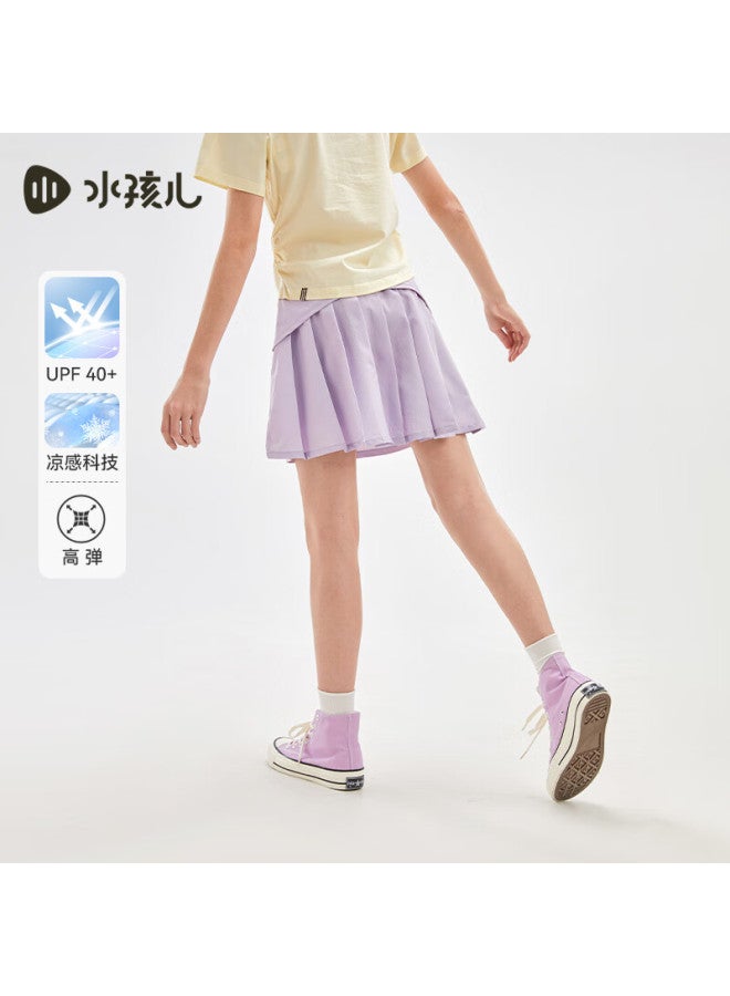 Souhait Girls' Cool Feeling Sun Protection Short Skirt Summer New Children'S Pleated Skirt Blue 110 - Image 3