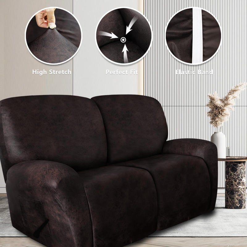 ANARACHON Leather Look Recliner Couch Cover 8-Piece Recliner Sofa Slipcovers 3 Seater for Reclining Couches Furniture Protector Spandex Fabric Washable (Recliner Sofa  Chocolate) - Image 5