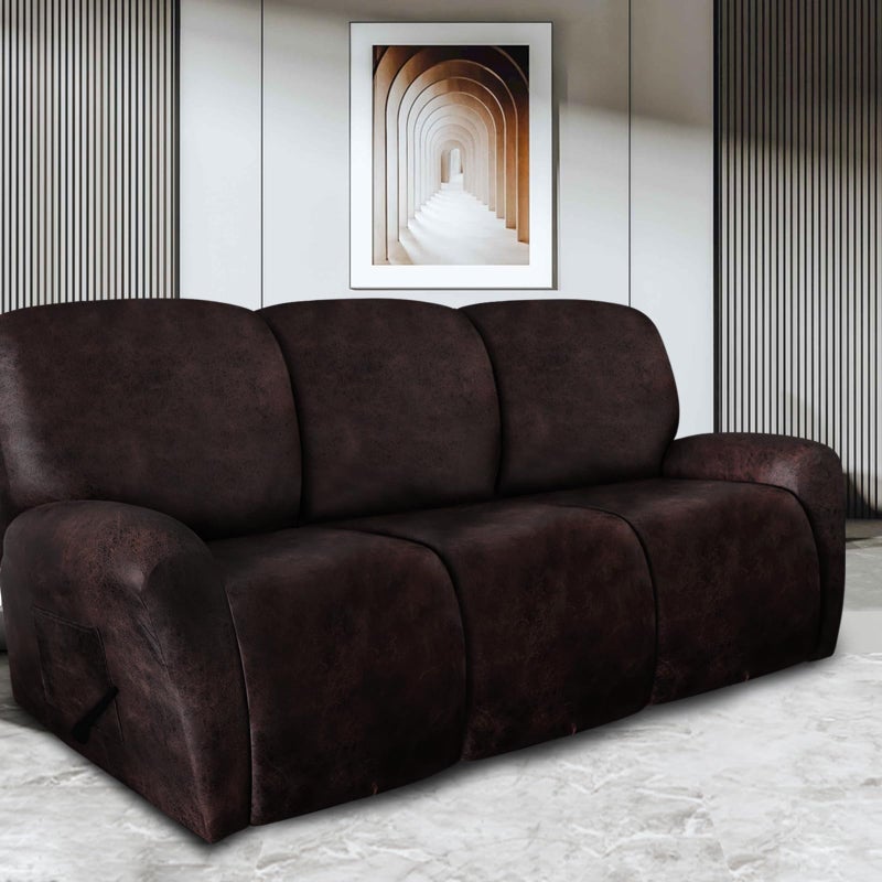 ANARACHON Leather Look Recliner Couch Cover 8-Piece Recliner Sofa Slipcovers 3 Seater for Reclining Couches Furniture Protector Spandex Fabric Washable (Recliner Sofa  Chocolate) - Image 2