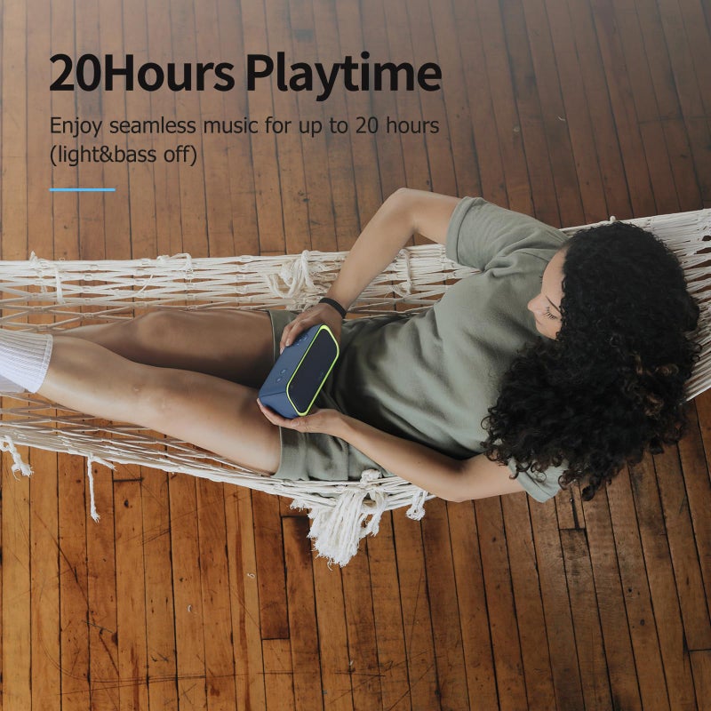 DOSS SoundBox Pro Bluetooth Speaker with 20W Stereo Sound, Active Extra Bass, IPX6 Waterproof, TWS Pairing, Multi-Colors Lights, 20H Playtime, Portable for Beach, Outdoor-Black - Image 4