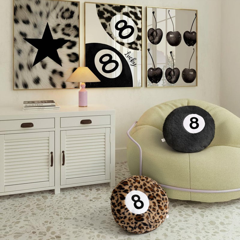 Dripykiaa Cheetah 8 Ball Throw Pillow, 14" Leopard Print 8 Ball Pillow Round Plush Decorative Cushion, Soft Trendy Throw Pillow for Bedroom & Living Room, Modern Aesthetic Home Decor for Women & Teens - Image 5