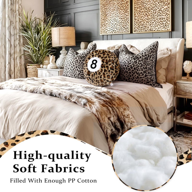 Dripykiaa Cheetah 8 Ball Throw Pillow, 14" Leopard Print 8 Ball Pillow Round Plush Decorative Cushion, Soft Trendy Throw Pillow for Bedroom & Living Room, Modern Aesthetic Home Decor for Women & Teens - Image 3