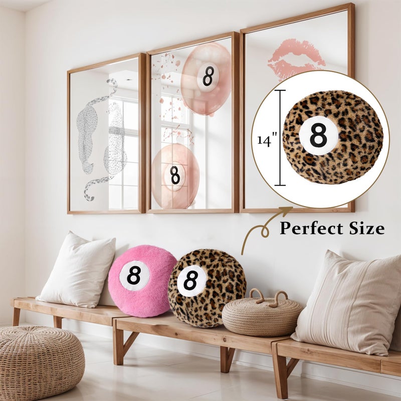 Dripykiaa Cheetah 8 Ball Throw Pillow, 14" Leopard Print 8 Ball Pillow Round Plush Decorative Cushion, Soft Trendy Throw Pillow for Bedroom & Living Room, Modern Aesthetic Home Decor for Women & Teens - Image 4