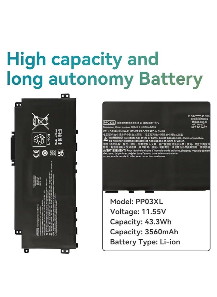 Terabyte Replacement PV03XL PP03XL Laptop Battery for HP Pavilion X360 14-dw0xxx 14-dw1xxx 13-bb0xxx 13-bb1xxx 14-dk0xxx 14-dk1xxx 14-dv0xxx 14-dv1xxx 14-dv2xxx 14-dw1210 ng 14-dw1017ns dw0004nl dw0011nl dw1001nl - Image 2