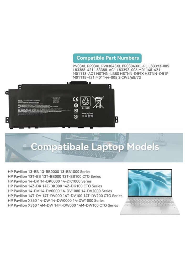 Terabyte Replacement PV03XL PP03XL Laptop Battery for HP Pavilion X360 14-dw0xxx 14-dw1xxx 13-bb0xxx 13-bb1xxx 14-dk0xxx 14-dk1xxx 14-dv0xxx 14-dv1xxx 14-dv2xxx 14-dw1210 ng 14-dw1017ns dw0004nl dw0011nl dw1001nl - Image 3