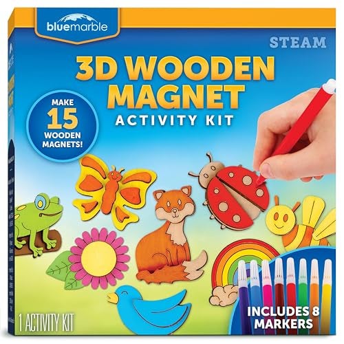 Blue Marble Wooden Magnet Craft Kit Create Paint 15 NatureThemed Designs with 8 Watercolor Pens Art Kit DIY Magnets Project for Kids Painting Activity Easter Basket Stuffers - Image 1